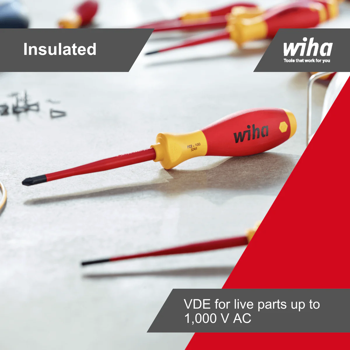 Wiha PH No 0 VDE Softfinish Insulated Phillips Screwdriver 60mm Yellow/Red - Image 5