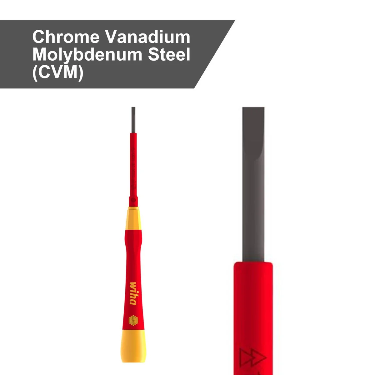 Wiha Precision Insulated Electricians Screwdriver - 3.5 x 65mm - Red - Chrome-vanadium-molybdenum Steel - VDE Certified - Image 2
