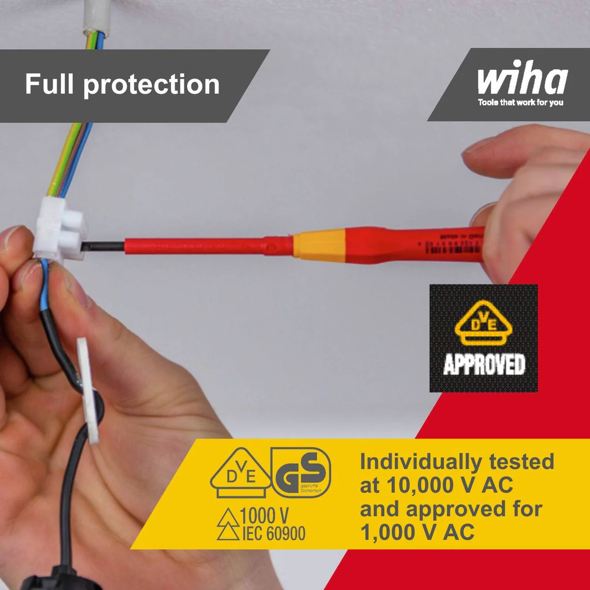 Wiha Precision Insulated Electricians Screwdriver - 3.5 x 65mm - Red - Chrome-vanadium-molybdenum Steel - VDE Certified - Image 5