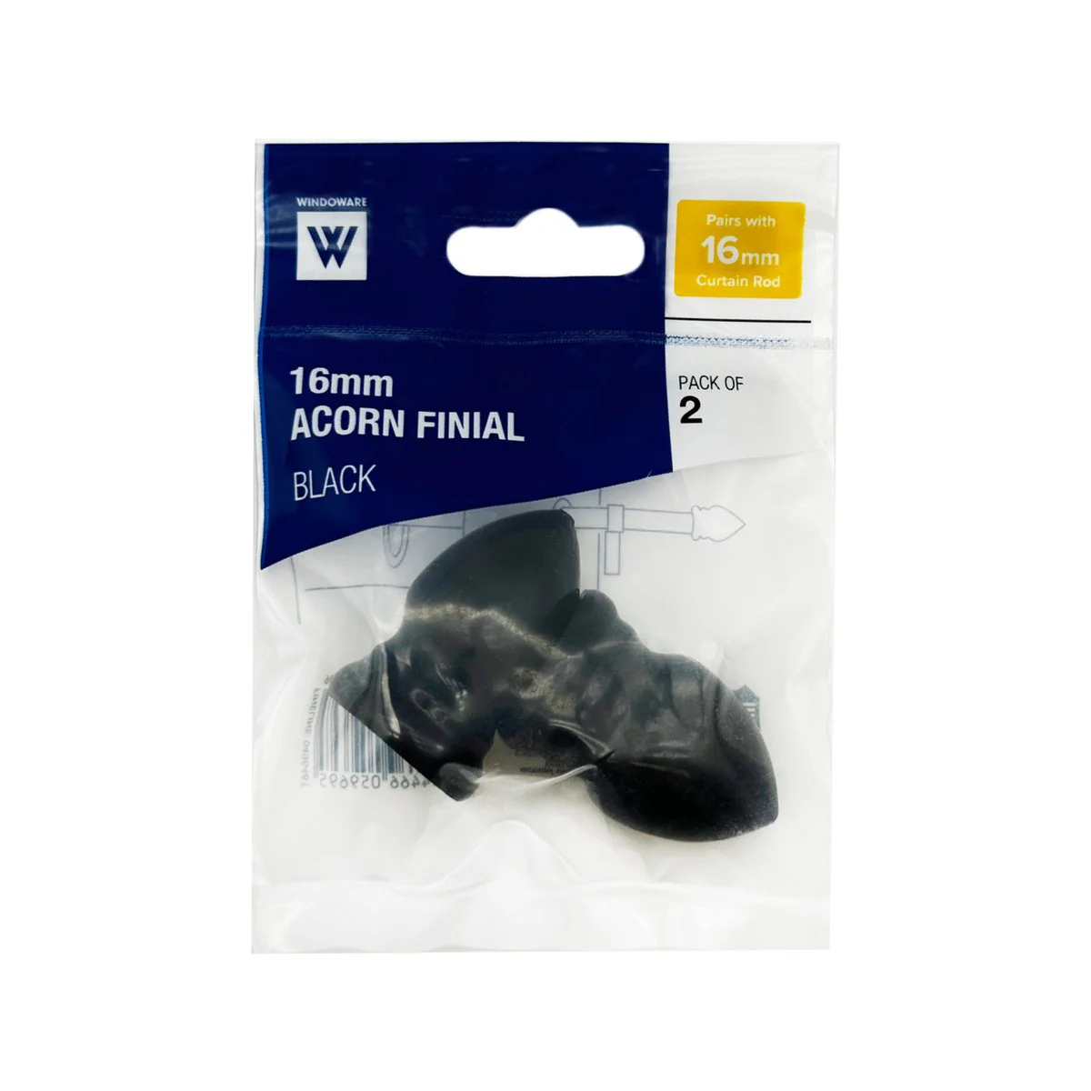 Windoware 16mm Black Curtain Rod Acorn Finial 2 Pack - Elegant Design - Easy Install - Image 3