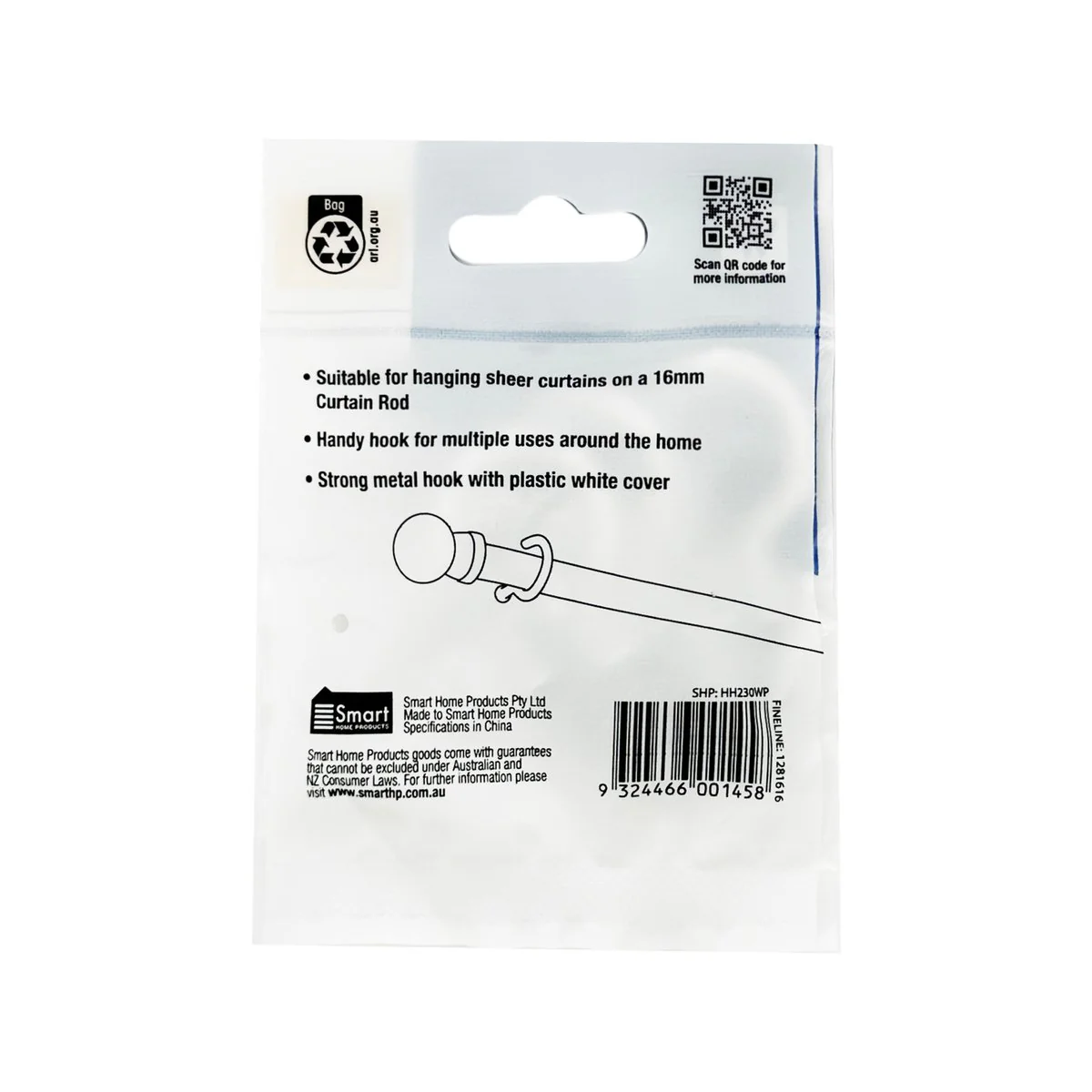 Windoware 16mm White Curtain Rod Cup Hooks - 5 Pack - Image 5