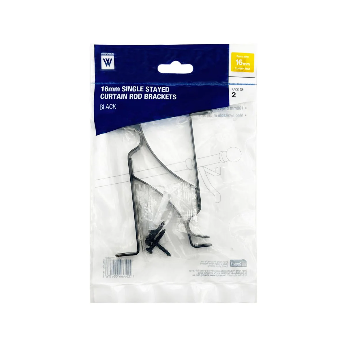 Windoware Curtain Bracket - 100mm - Black - 2 Pack - Metal - Durable - Image 4
