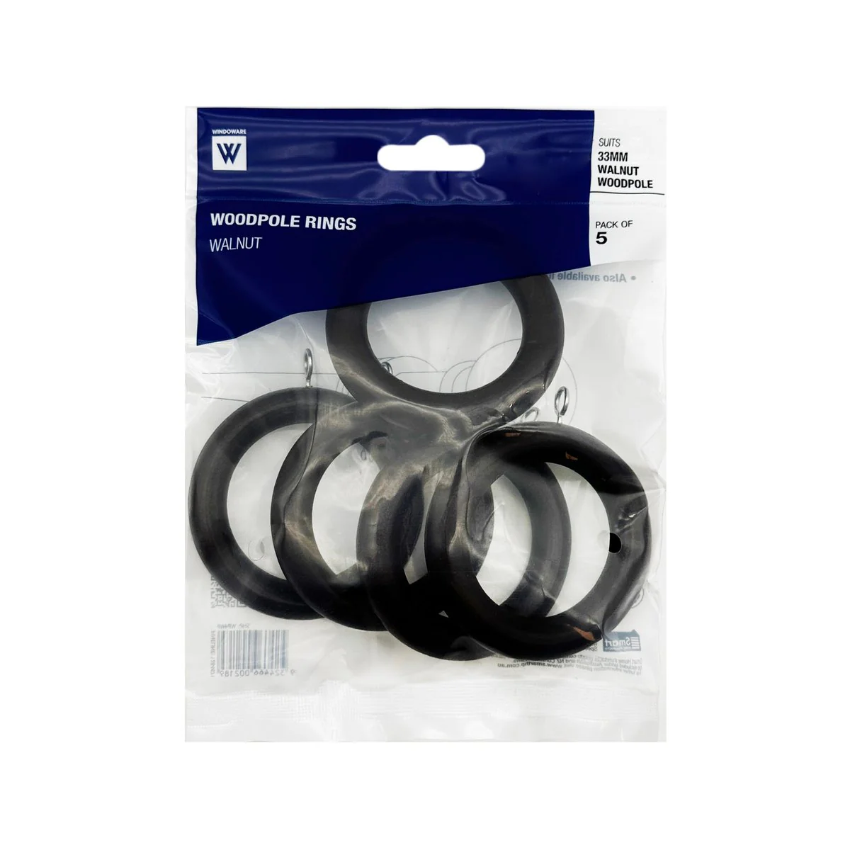 Windoware Curtain Rings - 33mm - Walnut - 5 Pack - Image 4