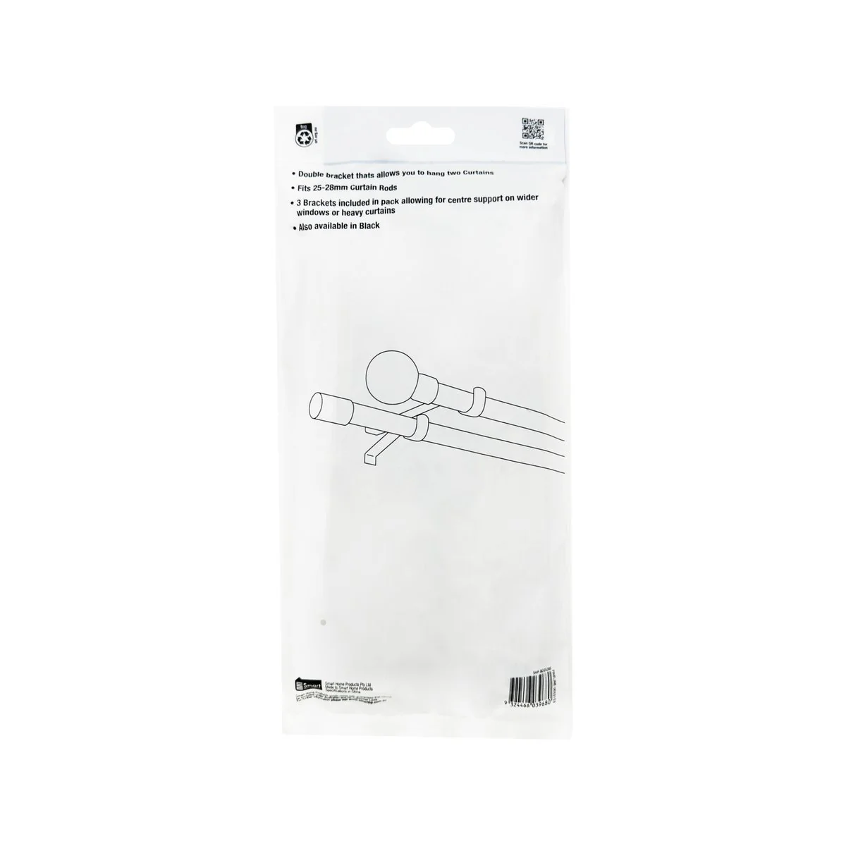 Windoware 25mm Satin Double Curtain Rod Bracket 3 Pack - Metal - 40mm x 40mm x 40mm - Image 5