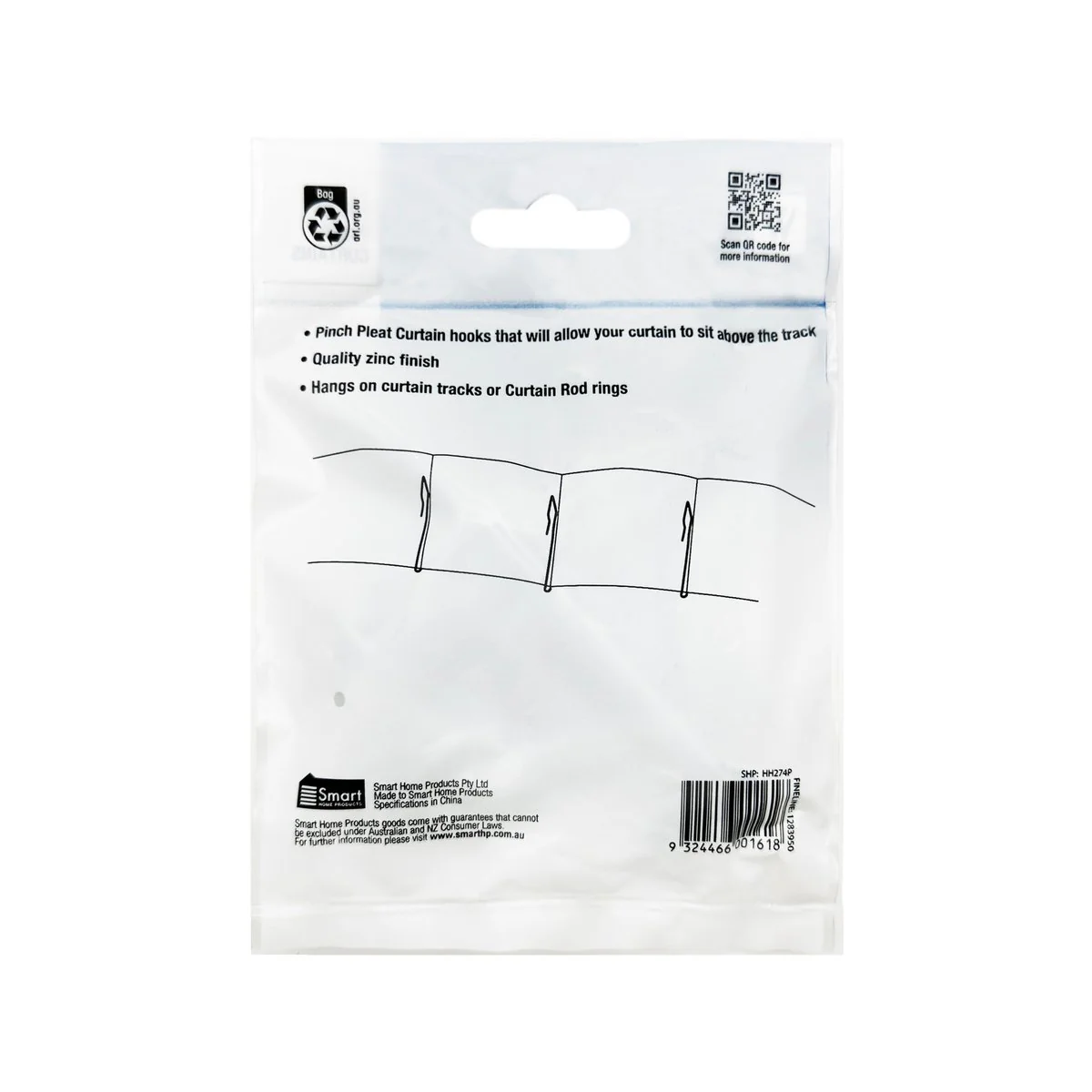 Windoware Slip in Curtain Hook - 25mm - Shiny Metal - Zinc - 14 Pack - Image 5
