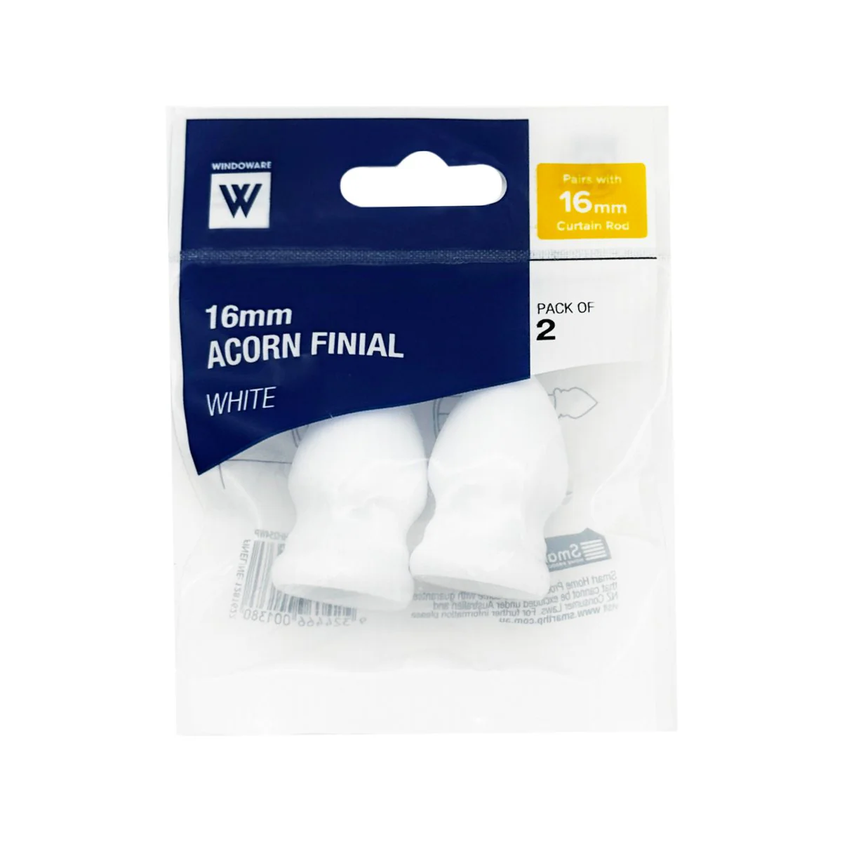 Windoware White Acorn Decorative Curtain Rod End 2 Pack - 16mm - Image 3