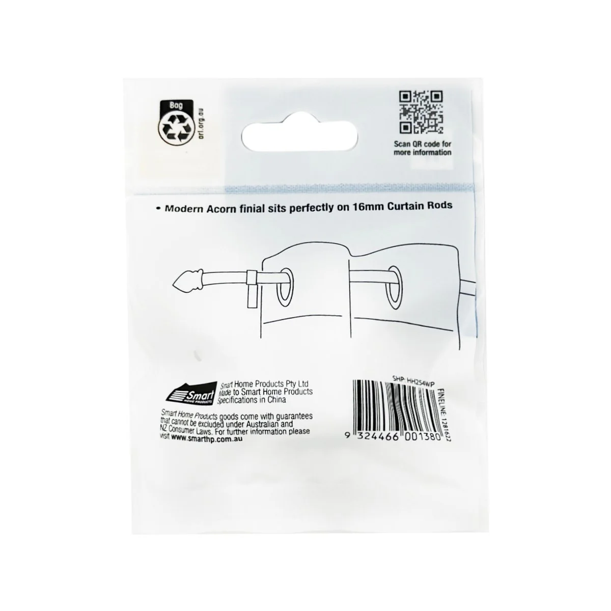 Windoware White Acorn Decorative Curtain Rod End 2 Pack - 16mm - Image 4