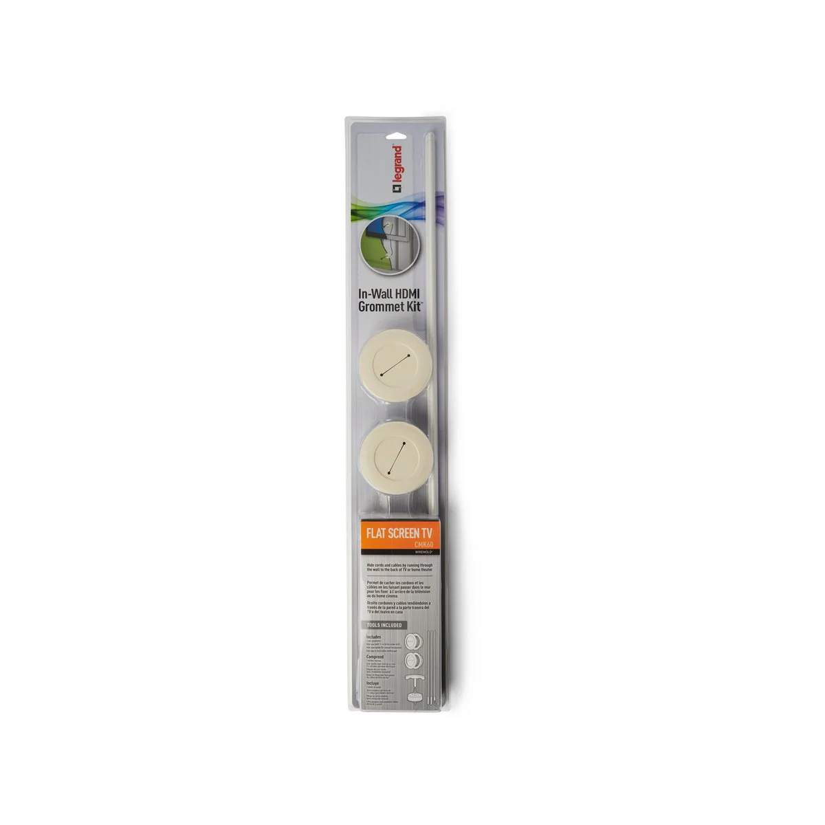 Wiremold In Wall HDMI Grommet Kit - 2 Pack - 140mm x 45mm - White - Cable Management - Image 2