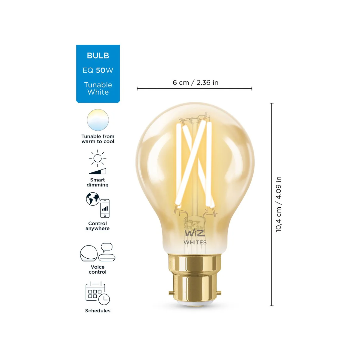 Wiz A60 B22 LED Filament Globe 7W 640lm Tunable White - Smart Dimming - Image 3