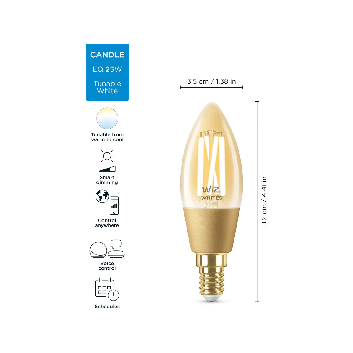 Wiz P45 E14 LED Smart Filament Candle - 4.9W - 470lm - Tuneable White - App Controlled - Image 3