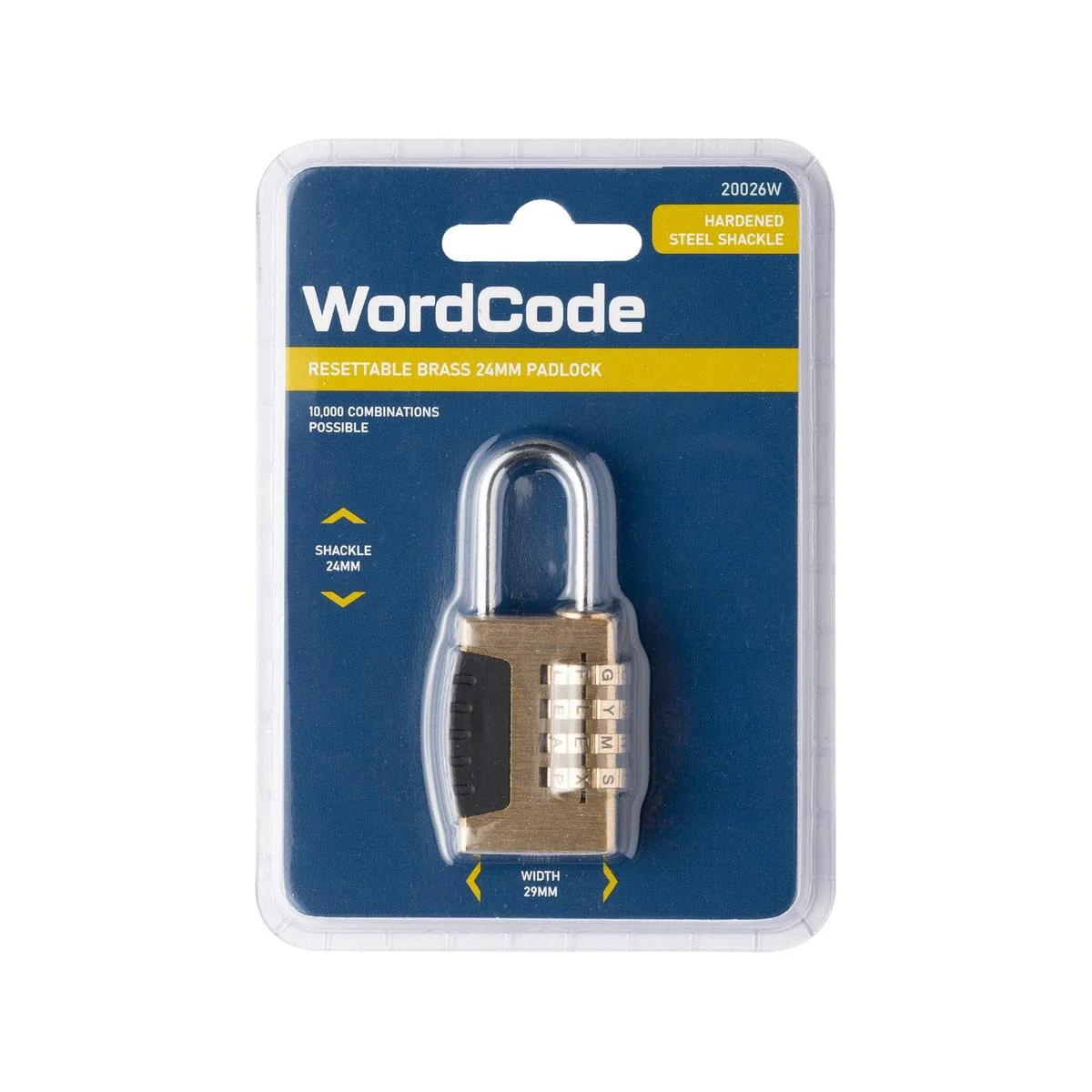 Wordcode 24mm Brass 4 Dial Resettable Padlock - Durable - Secure Locking Solution