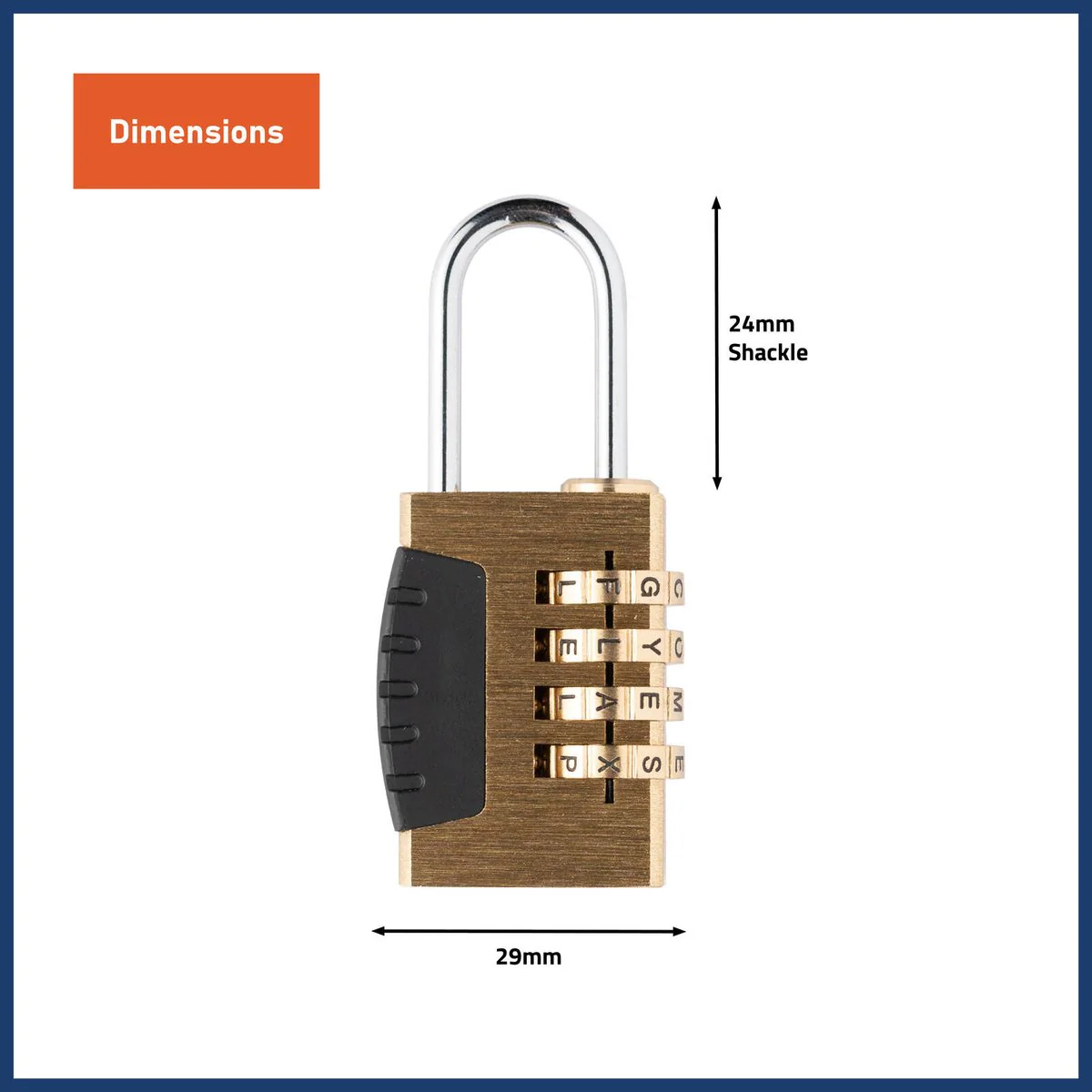 Wordcode 24mm Brass 4 Dial Resettable Padlock - Durable - Secure Locking Solution - Image 2
