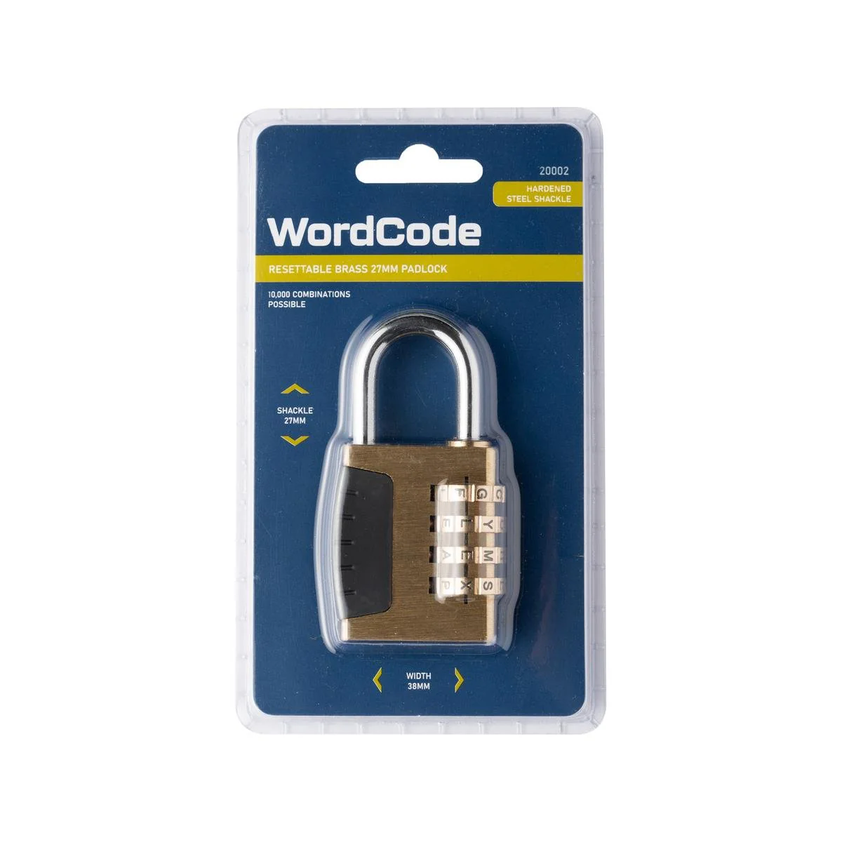 Wordcode 38mm Brass 4 Dial Resettable Padlock - Durable - Secure Locking
