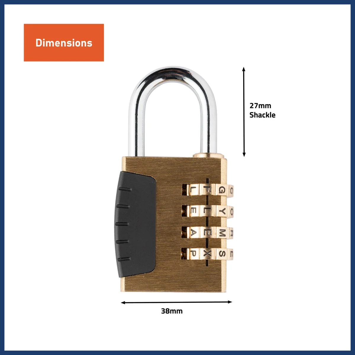 Wordcode 38mm Brass 4 Dial Resettable Padlock - Durable - Secure Locking - Image 2