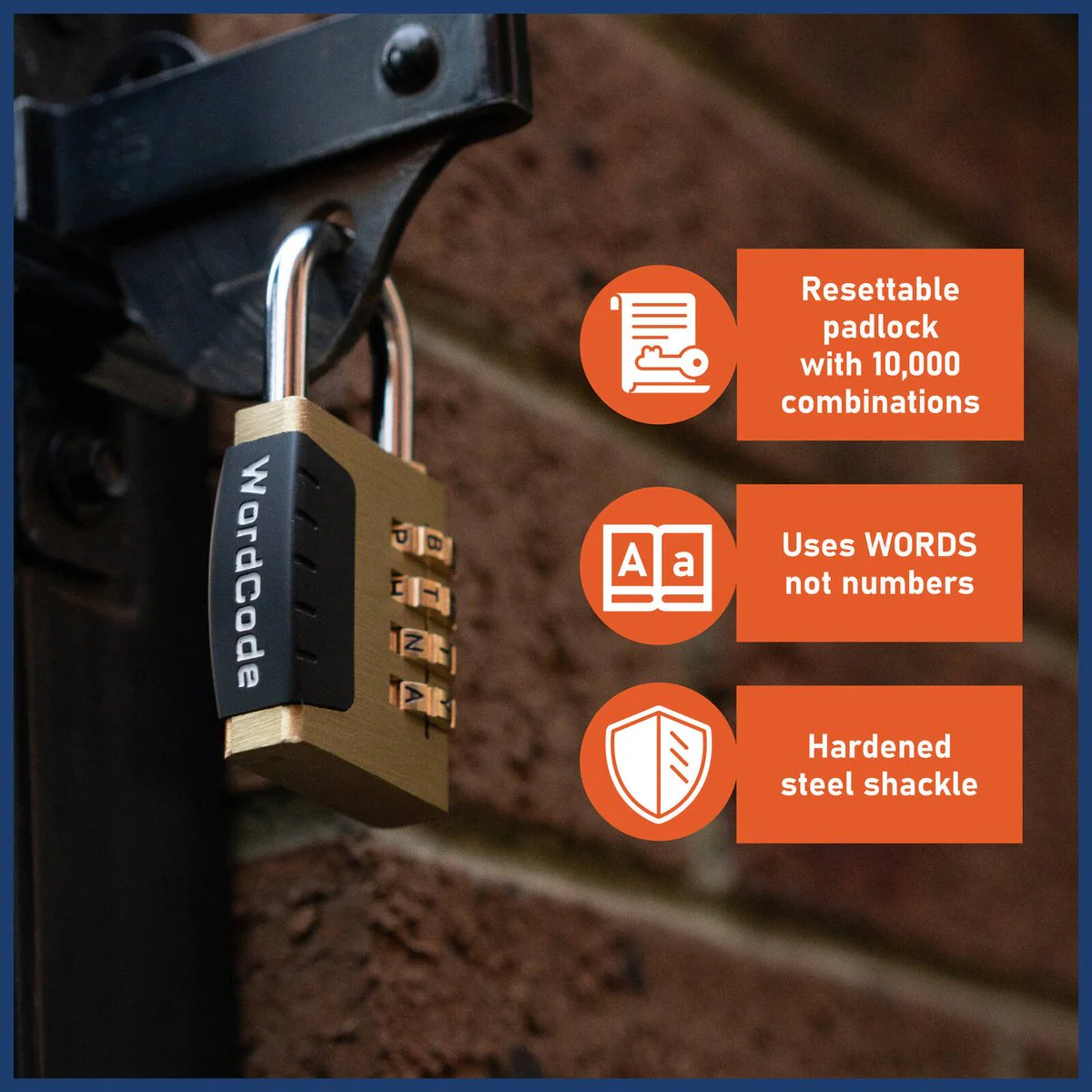 Wordcode 38mm Brass 4 Dial Resettable Padlock - Durable - Secure Locking - Image 3