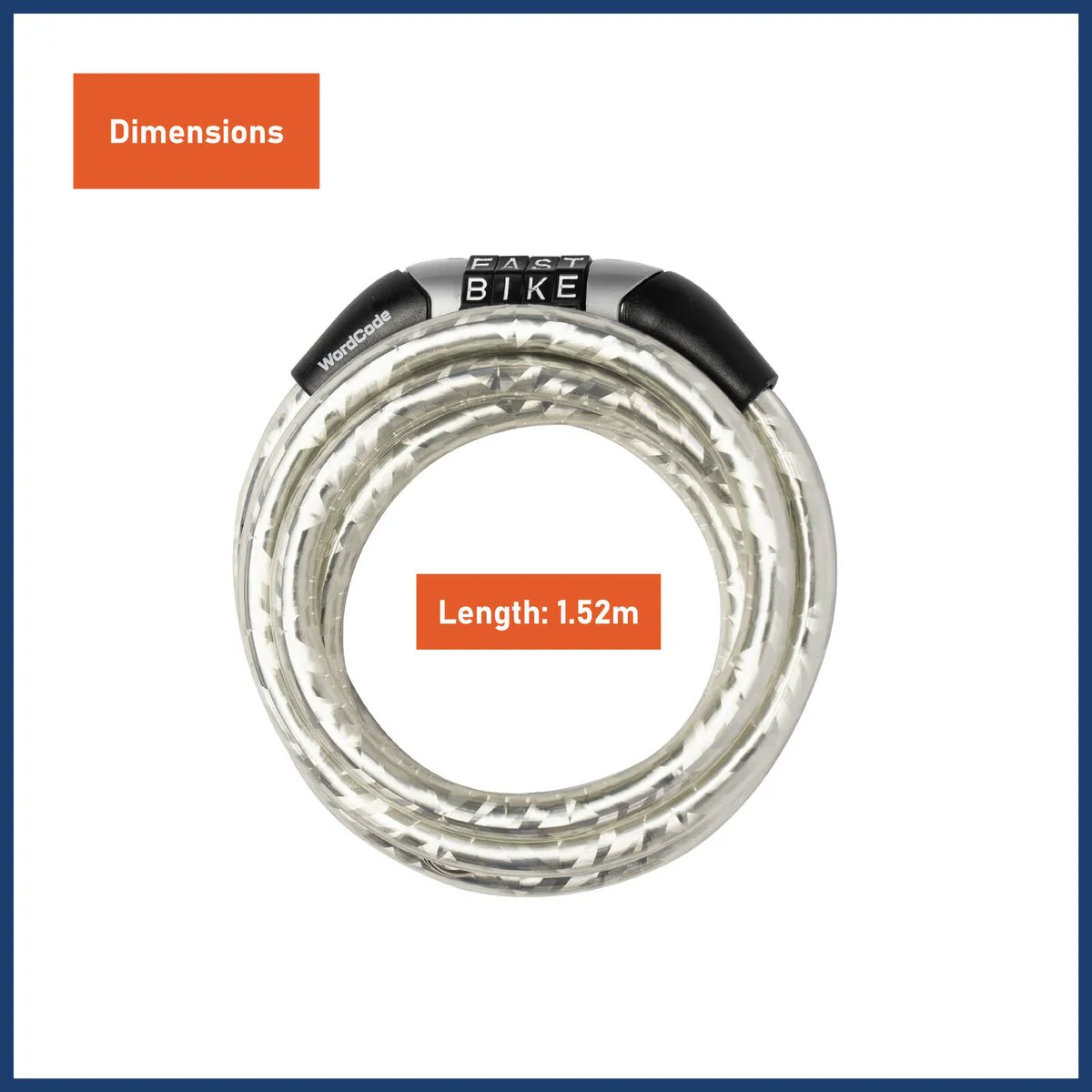 Wordcode Braided Cable Combination Bikelock - 8mm x 1.52m - Silver - Secure & Weather-Resistant - Image 2