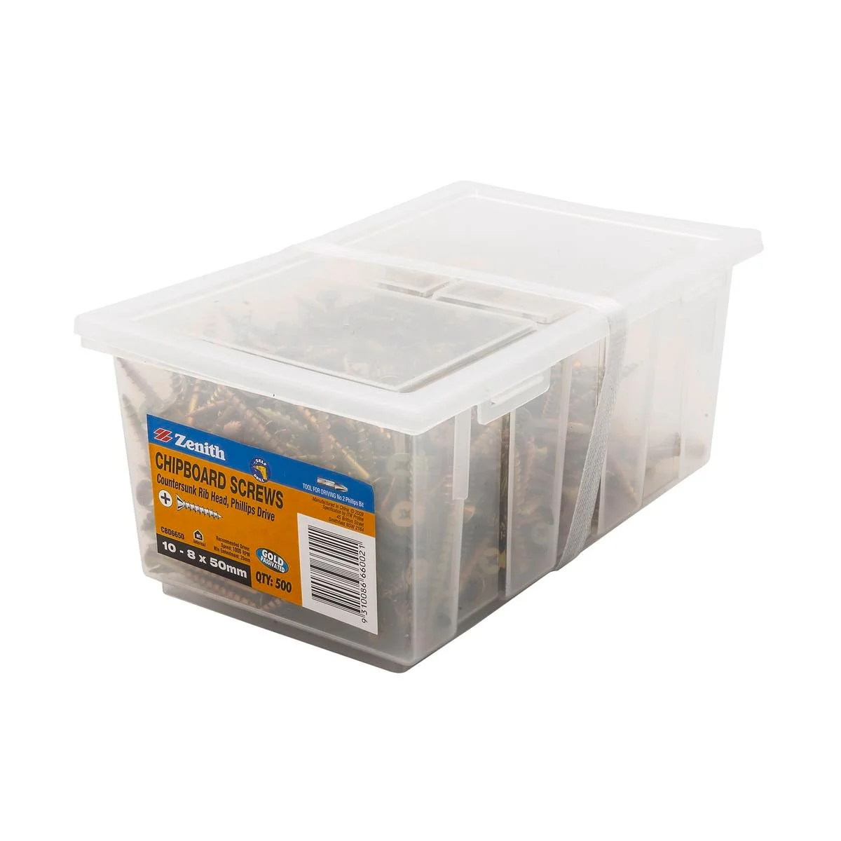 Zenith 10 Countersunk Rib Head Chipboard Screws 8 x 50mm - 500 Pack - Gold Finish