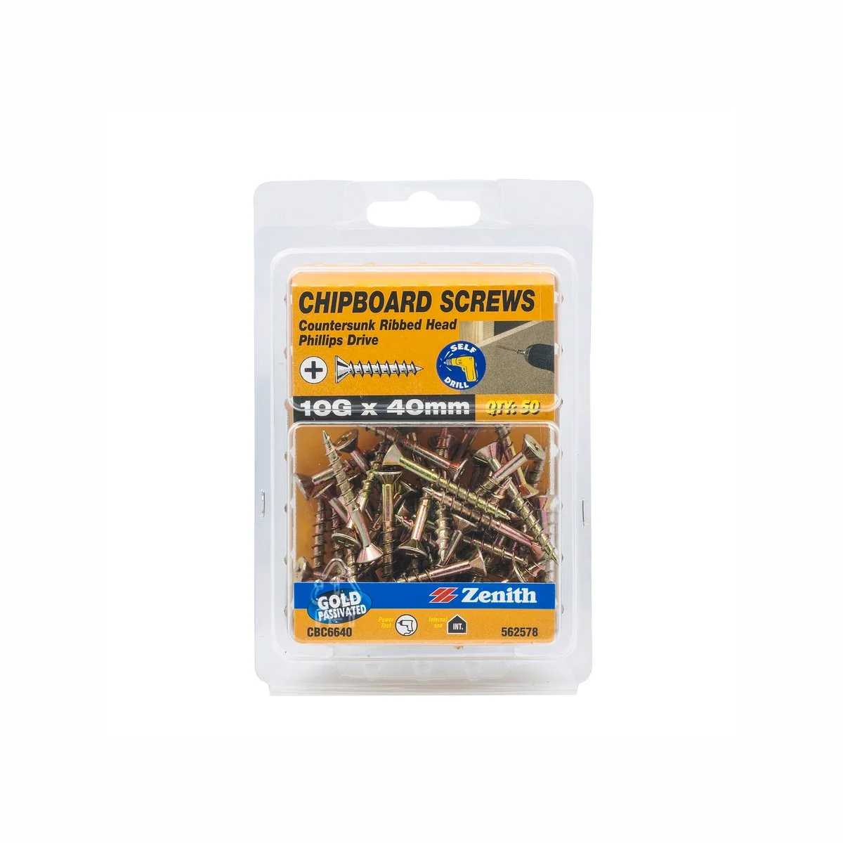 Zenith 10g x 40mm Countersunk Rib Head Chipboard Screws - 50 Pack - Gold - Superior Grip - Image 2