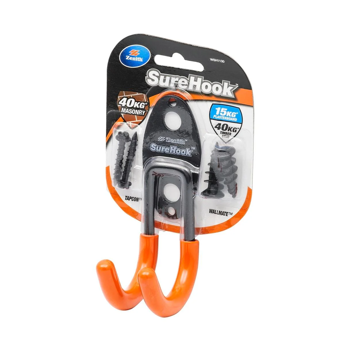Zenith 15kg Black Surehook Small Garage J Hook - Carbon Steel - Durable