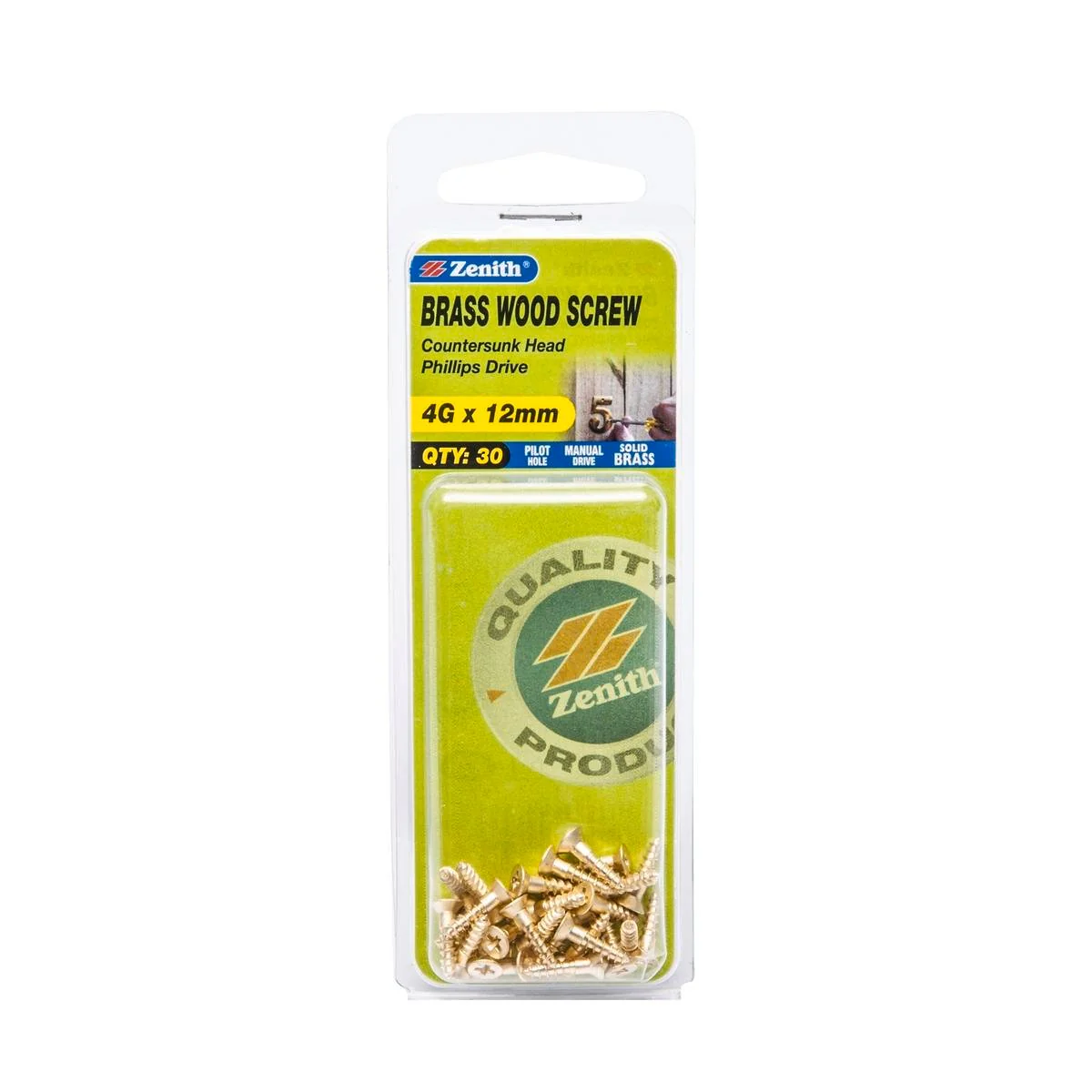 Zenith 4G x 12mm Brass Countersunk Head Wood Screws – 30 Pack