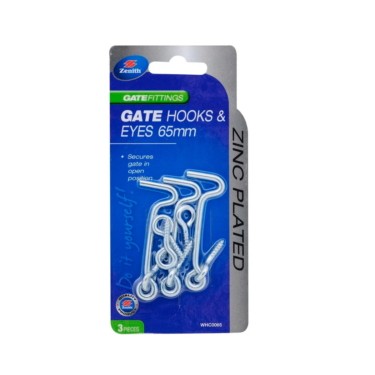 Zenith 65mm Gate Hook and Eyes 3 Pack Zinc Plated Steel Durable