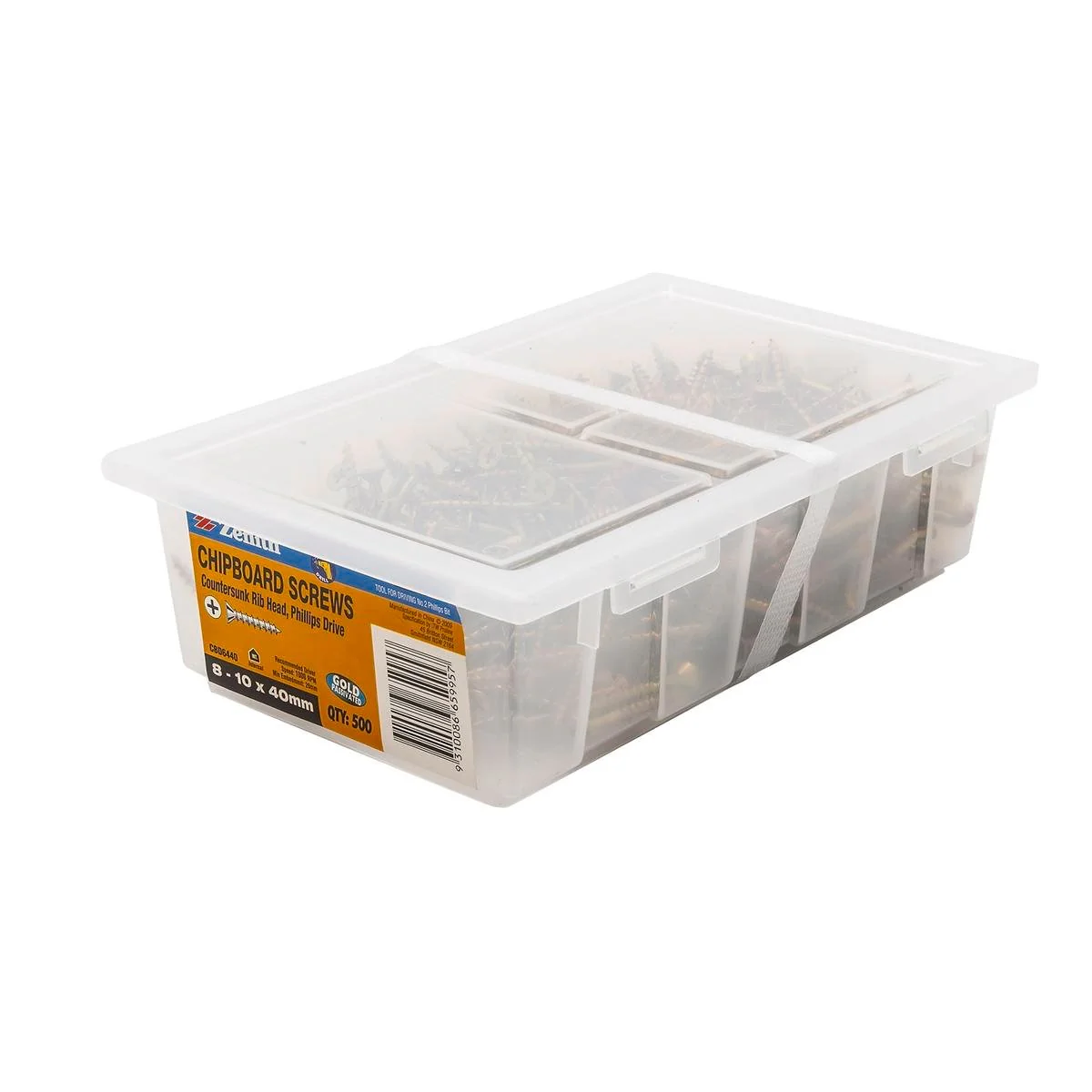 Zenith 8 Countersunk Rib Head Chipboard Screws 10 x 40mm - 500 Pack