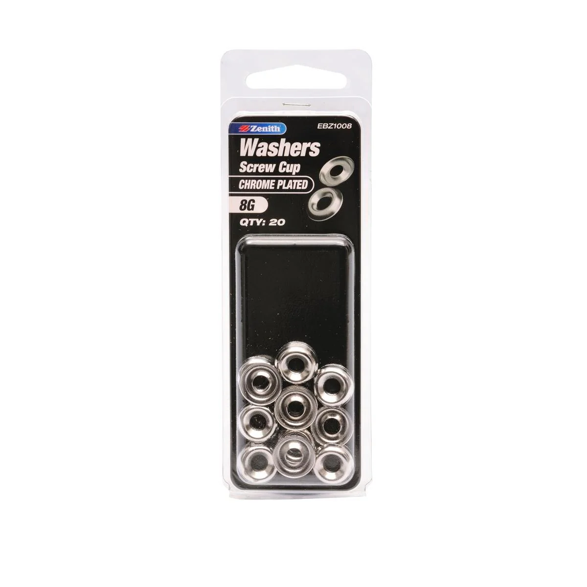 Zenith 8g Chrome Plated Screw Cup Washer 20 Pack - Steel - 13.3mm - Durable