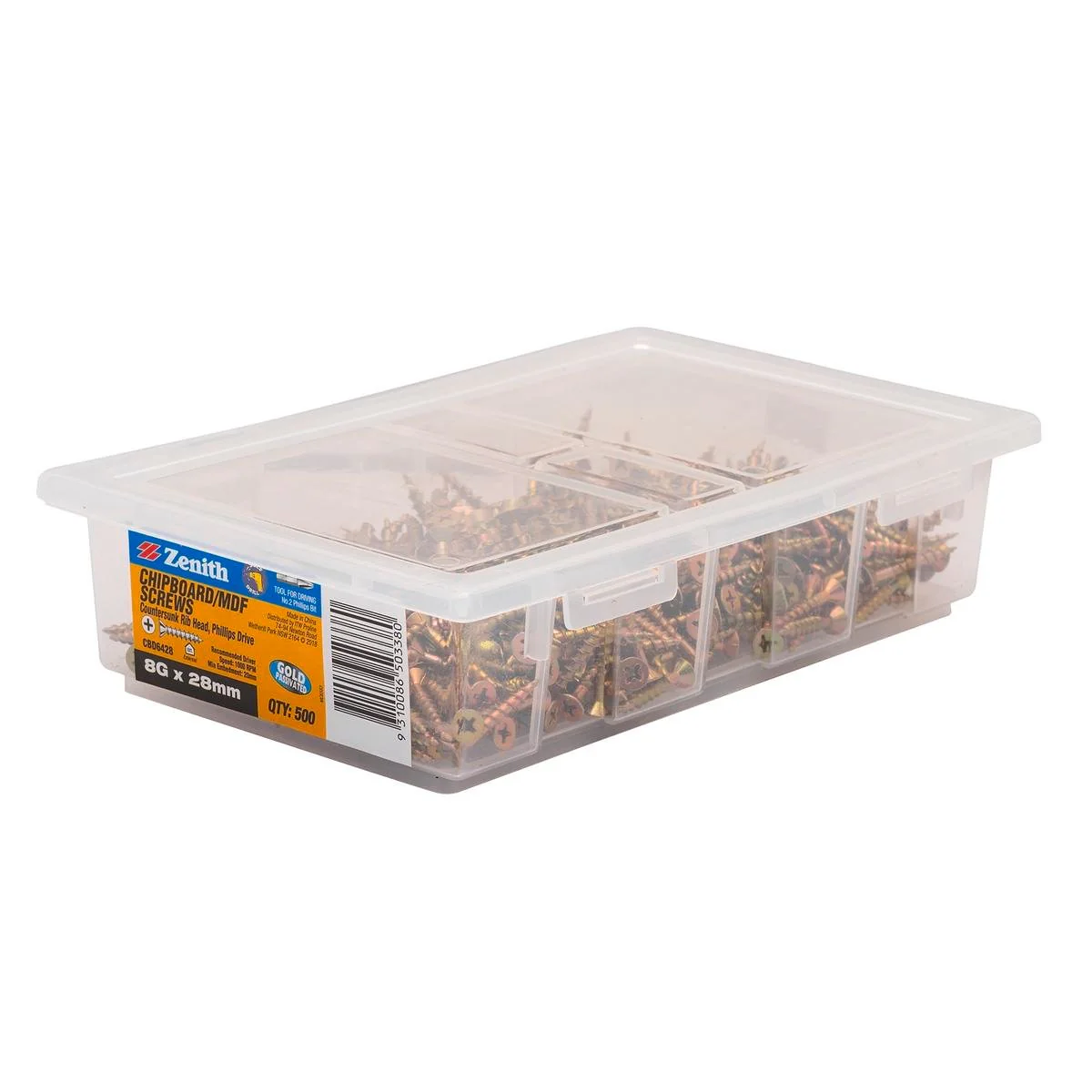 Zenith 8g x 28mm Gold Passivated Chipboard Screws - 500 Pack - Coarse Thread
