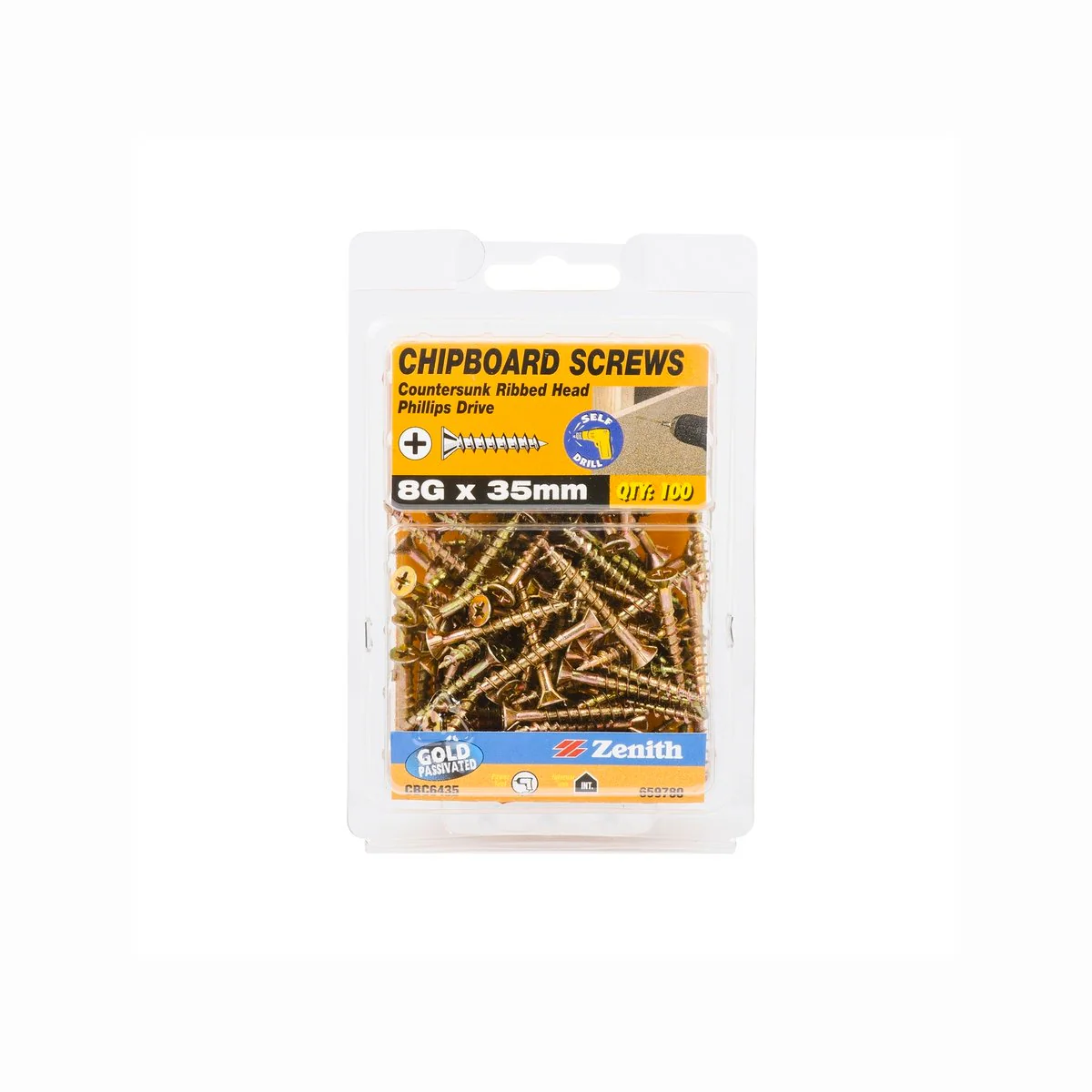 Zenith 8g x 35mm Gold Passivated Chipboard Screw - 100 Pack - Durable Grip - Image 2