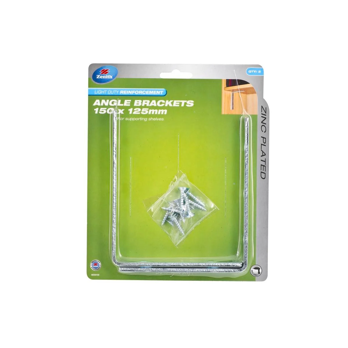 Zenith Angle Brackets 150 x 125mm Zinc Plated Steel 2 Pack