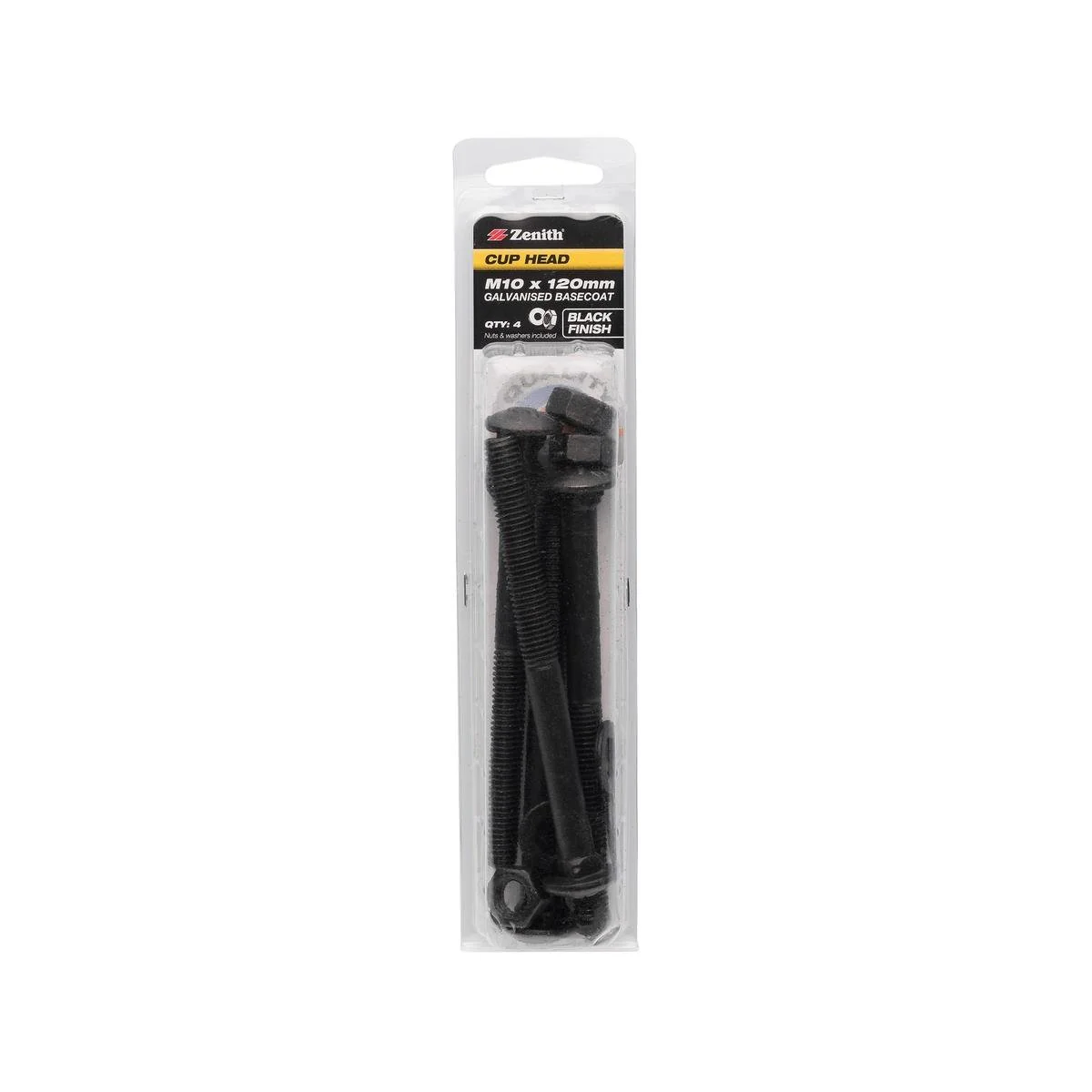 Zenith Black Cup Head Bolt - M10 x 120mm - 2 Pack - Durable Fastening Solution