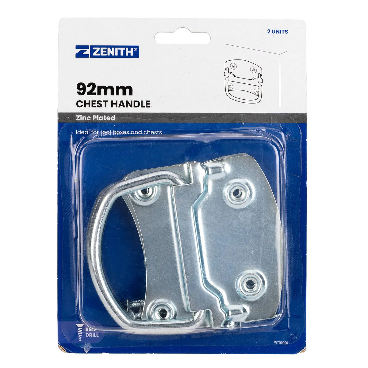 Zenith Chest Handle - 92mm - Zinc Plated - Utility Design