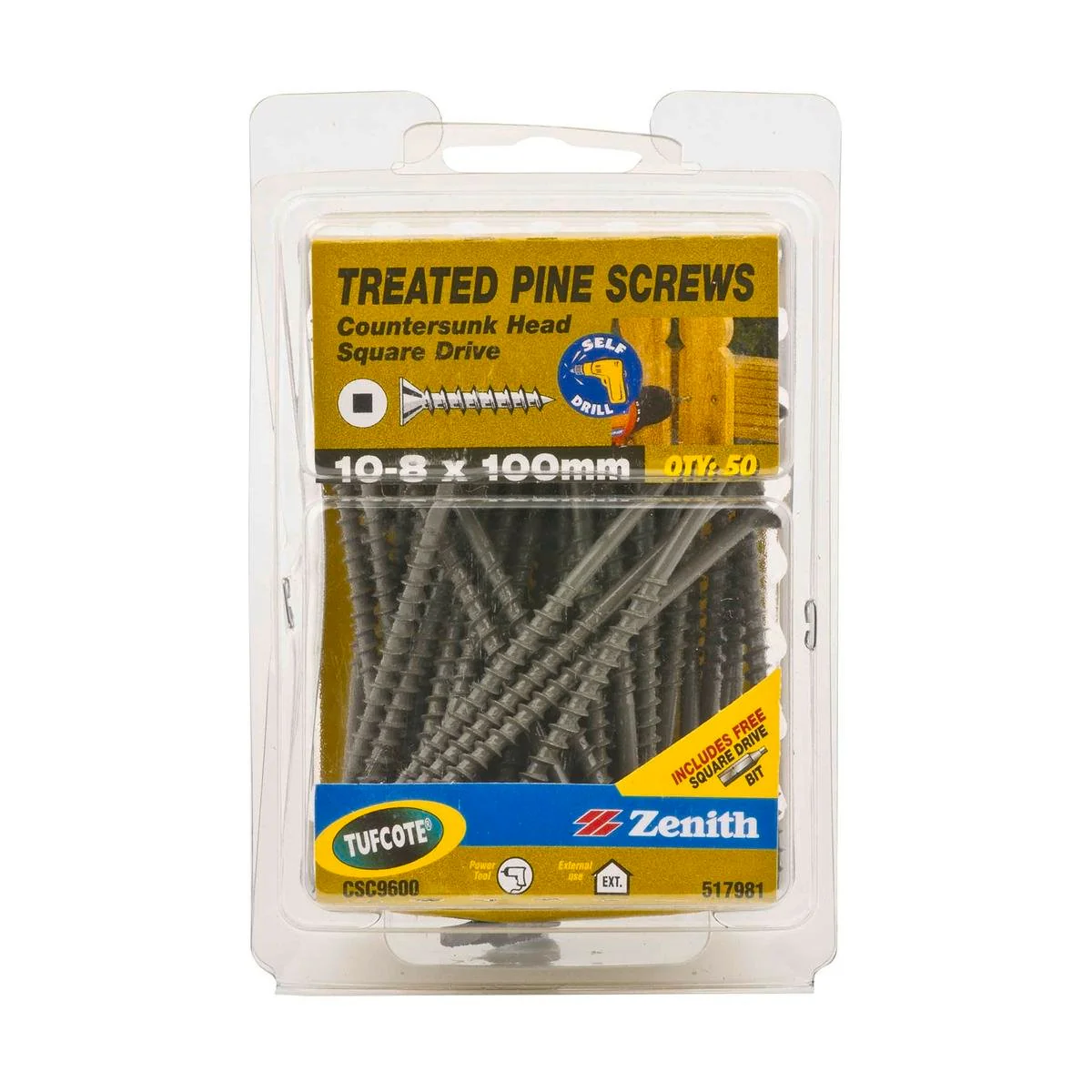Zenith Countersunk Head Screws 10 x 100mm Tufcote 50 Pack