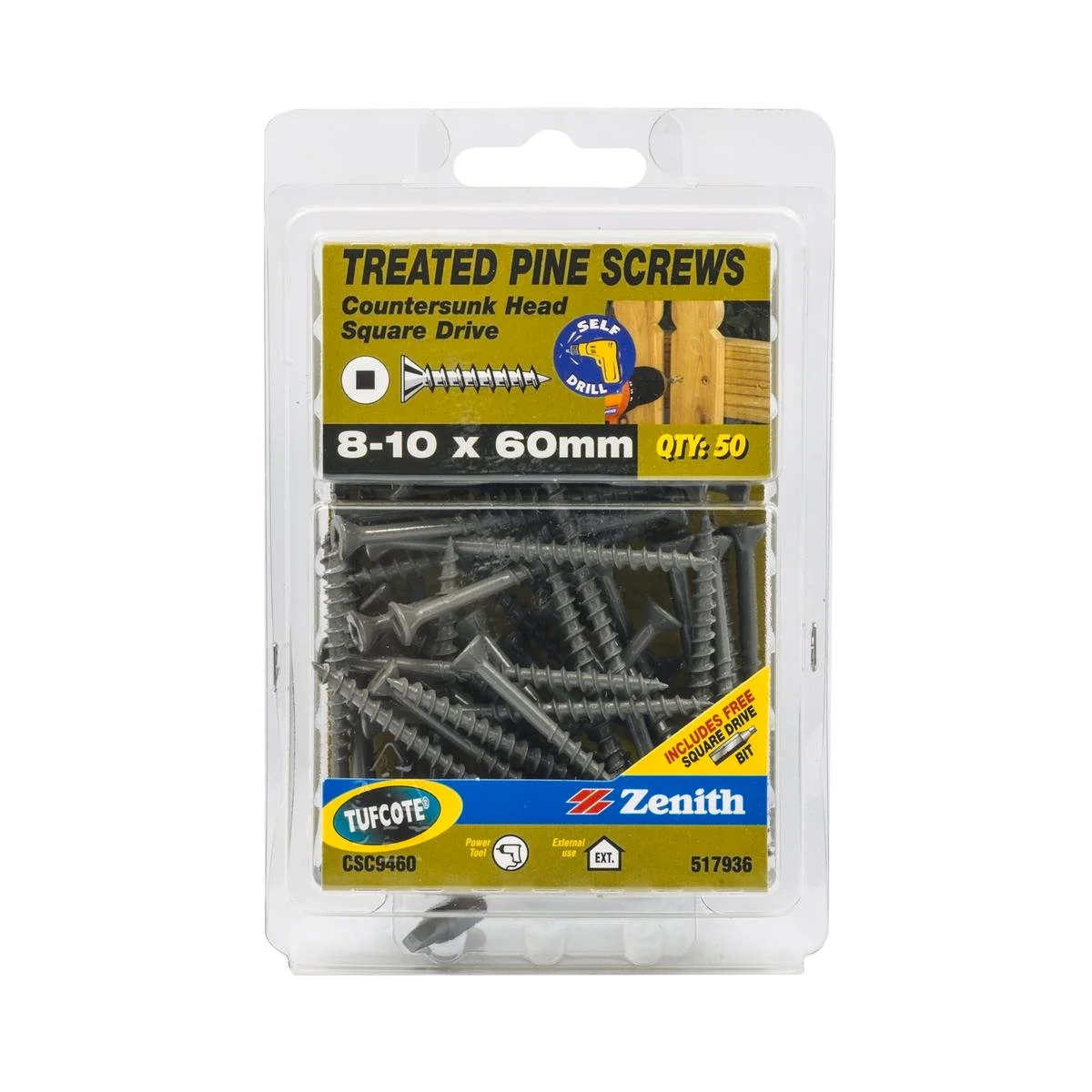 Zenith Countersunk Head Screws 10 x 60mm Tufcote 50 Pack