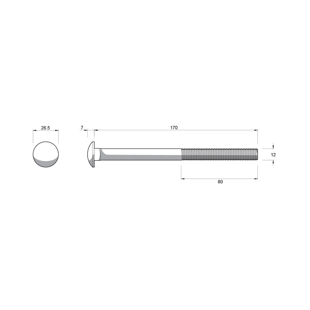 Zenith Cup Head Bolt - M12 x 170mm - Hot Dipped Galvanised - Rust Resistant - Image 2