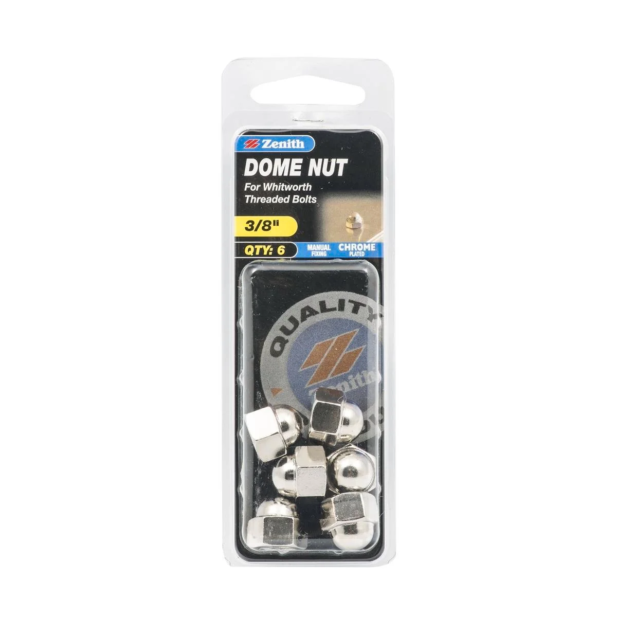 Zenith Dome Nuts - 3/8" - Steel - Chrome Plated - 6 Pack
