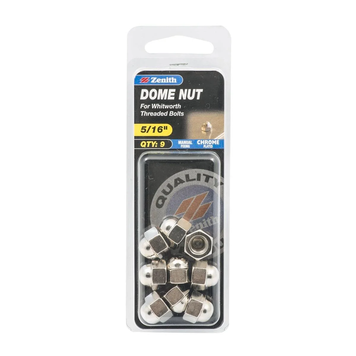Zenith Dome Nuts - 5/16" - Steel - Chrome Plated - 9 Pack