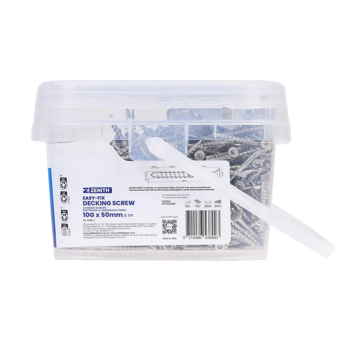 Zenith Easy Fix Decking Screw T20 10g x 50mm SS304 - 1000 Pack - Corrosion Resistant - Image 3
