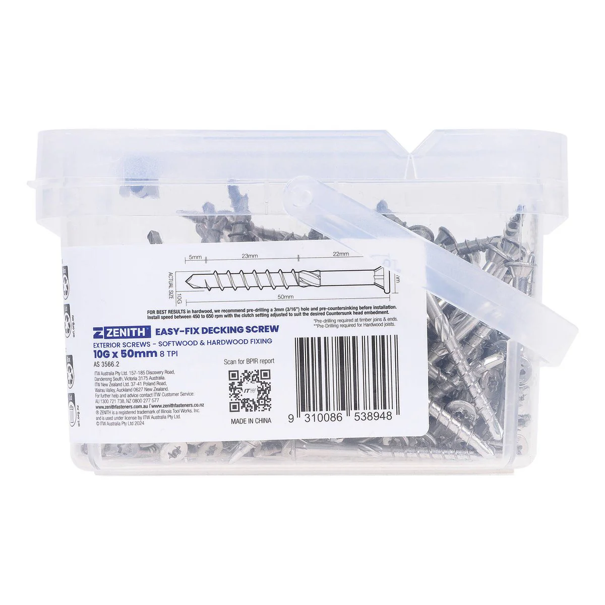 Zenith Easy Fix Decking Screw T20 10g x 50mm SS304 - 250 Pack - High Torque Fastening - Image 3