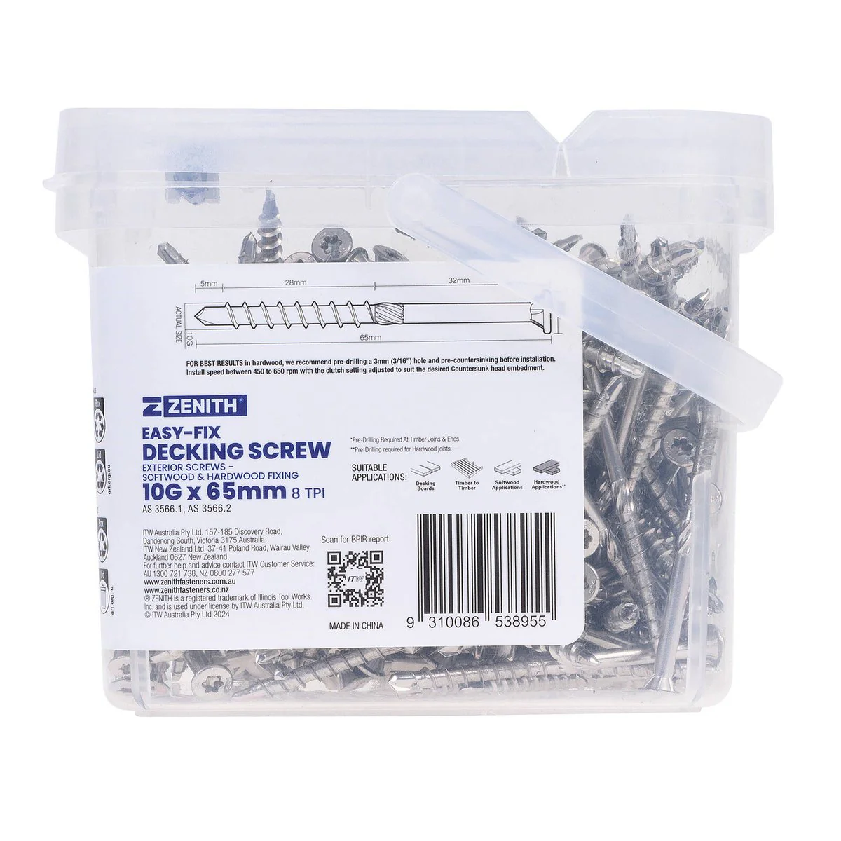 Zenith Easy Fix Decking Screw T20 10g x 65mm SS304 - 250 Pack - Corrosion Resistant - Image 3