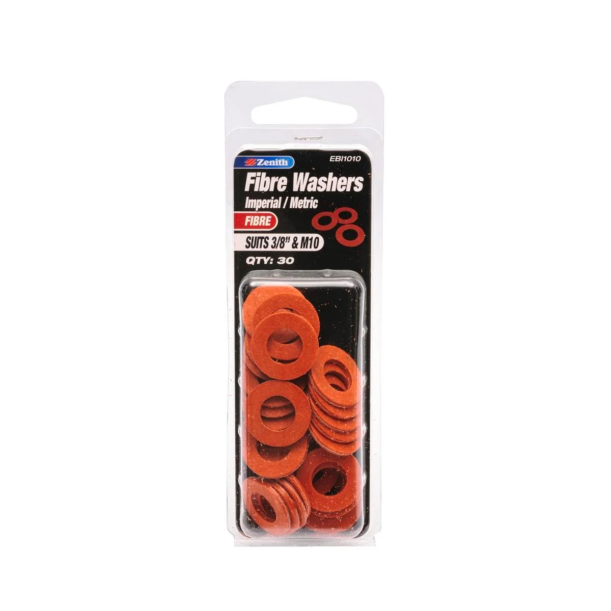 Zenith Fibre Washer 3/8 & M10 30 Pack Non-Conductive Durable Sealing
