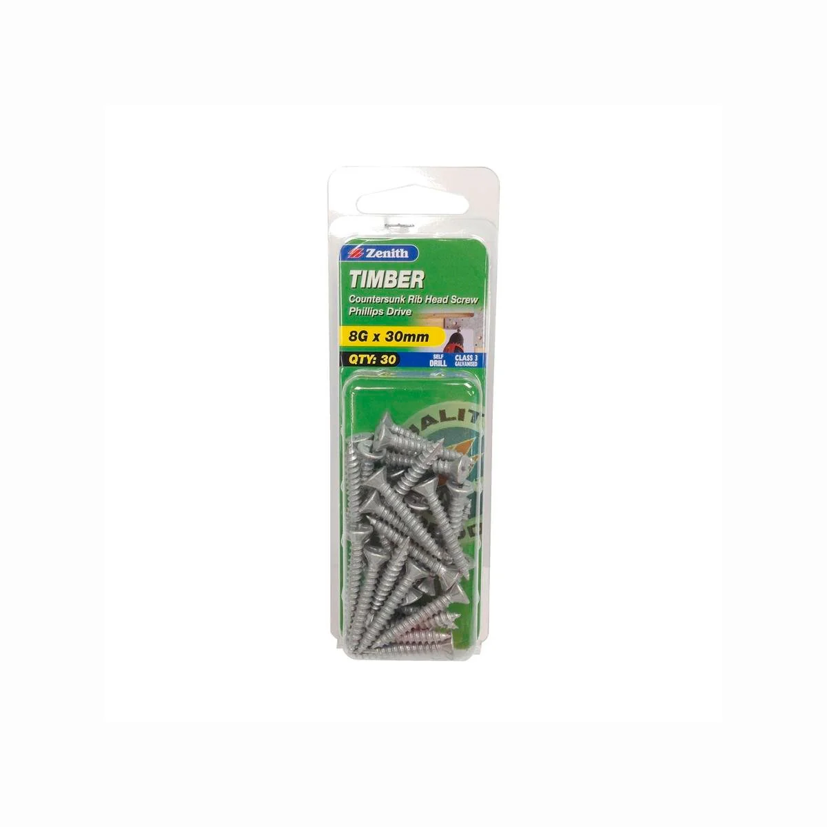 Zenith Galvanised Button Head Stiching Timber Screws 8g x 30mm - 25 Pack - Durable