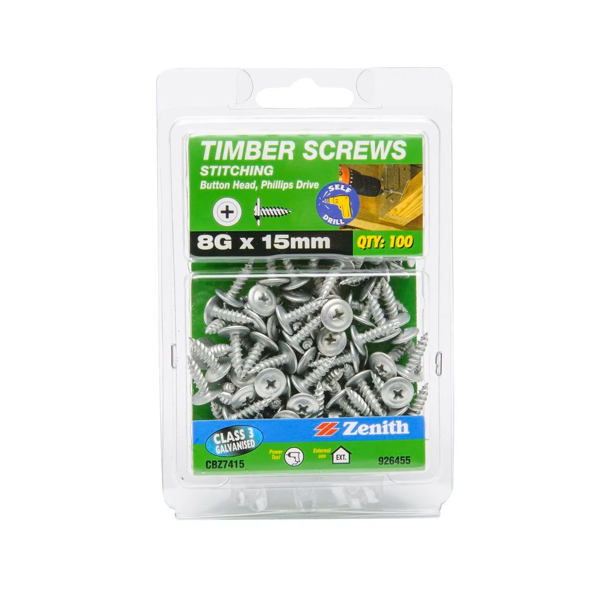 Zenith Galvanised Button Head Timber Screws 8g x 15mm 100 Pack
