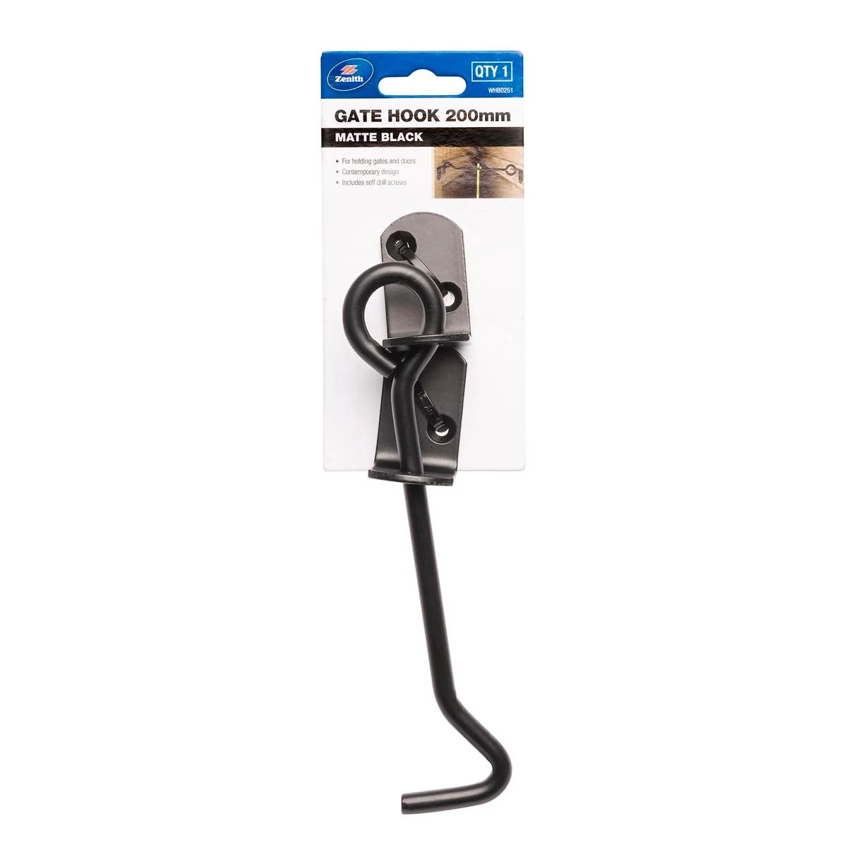 Zenith 200mm Matte Black Gate Hook and Eye - 1 Pack - Steel