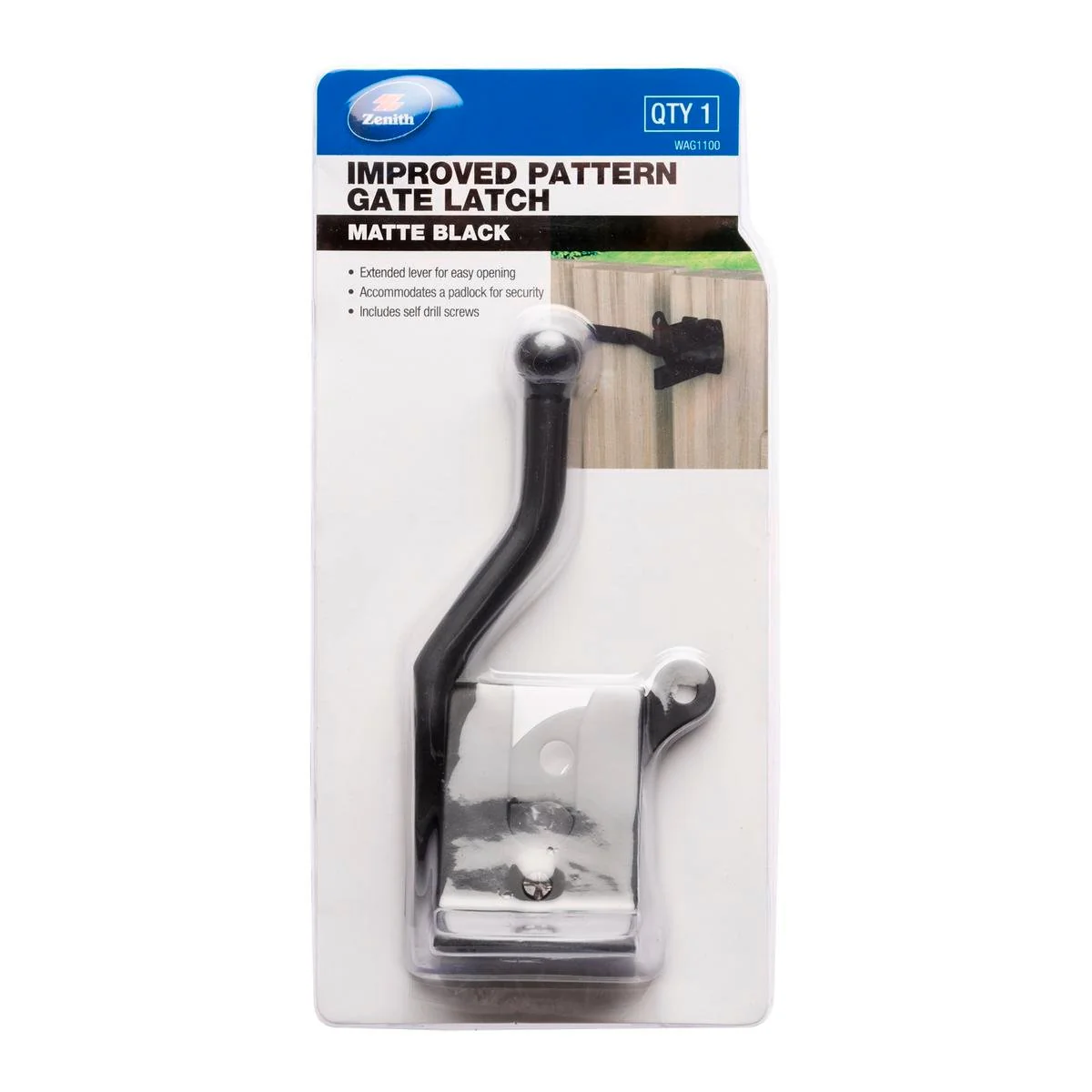 Zenith Matte Black Improved Gate Latch - 60mm x 35mm x 130mm - Steel
