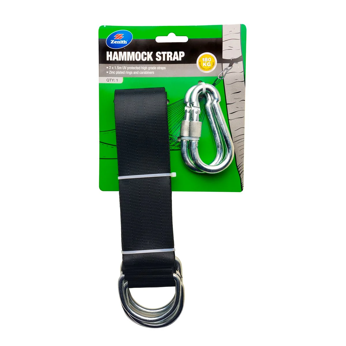 Zenith Hammock Straps - 1.5m - Polyester - 180kg Limit - 2 Pack - Image 2