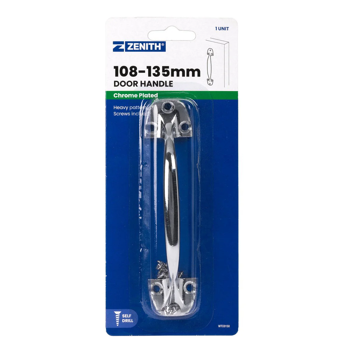 Zenith Heavy Duty Door Handle - 135mm Chrome Plated - Easy Install