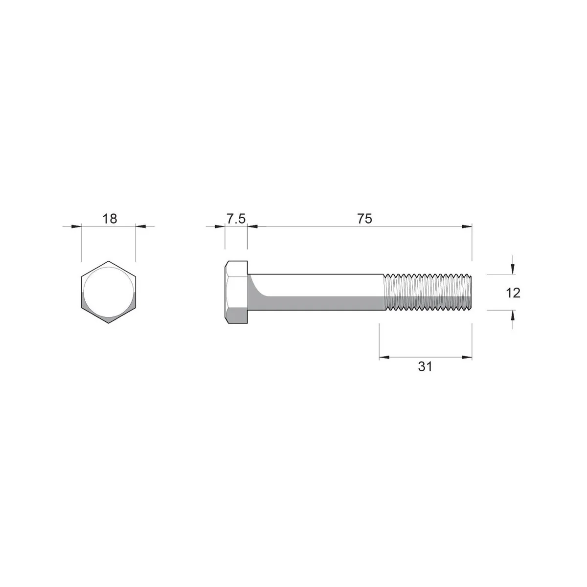 Zenith Hex Head Bolt - M12 x 75mm - 10 Pack - Stainless Steel 304 - Rust Resistant - Image 2
