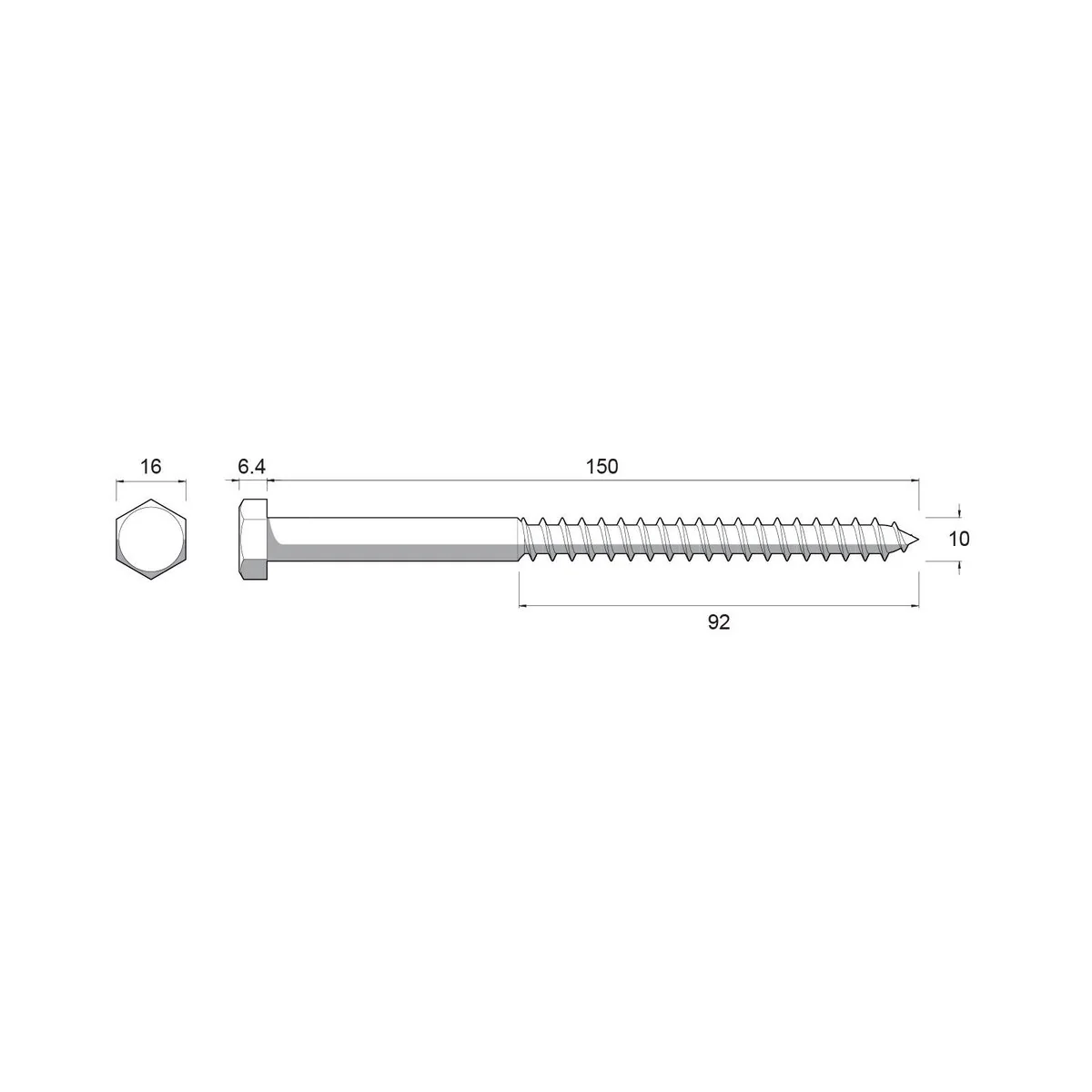 Zenith Hex Head Coach Screws - M10 x 150mm - Stainless Steel 304 - Heavy Duty - Image 2