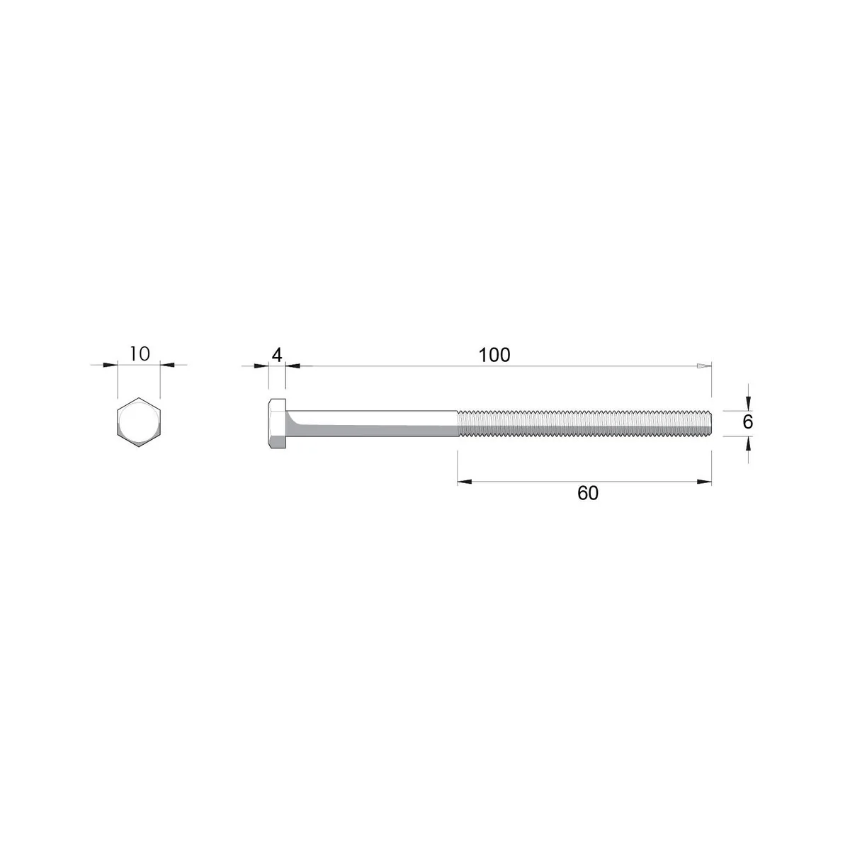Zenith Hot Dipped Galvanised Hex Head Bolt - M6 x 100mm - 4.6 Grade Steel - 1 Pack - Image 2